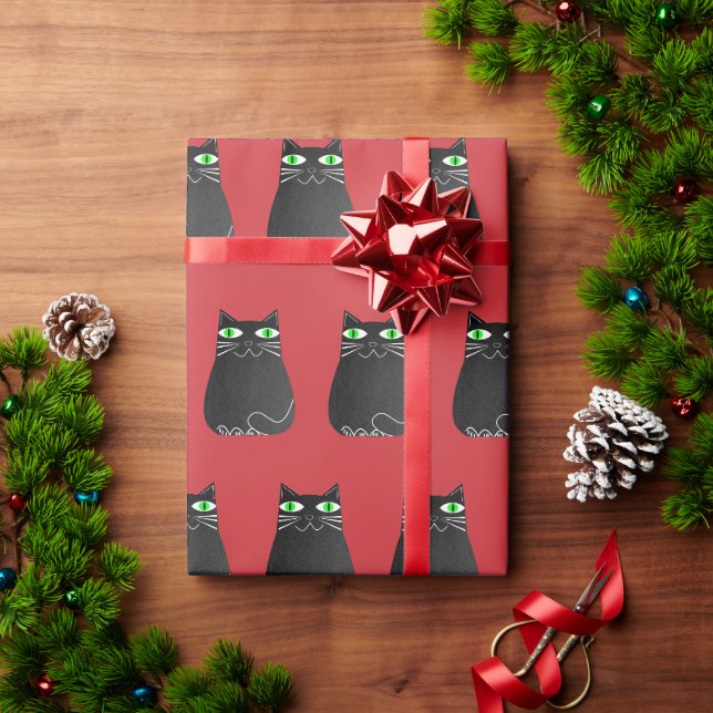 Papel De Regalo Gato Negro Navidad (Regalo de vacaciones)