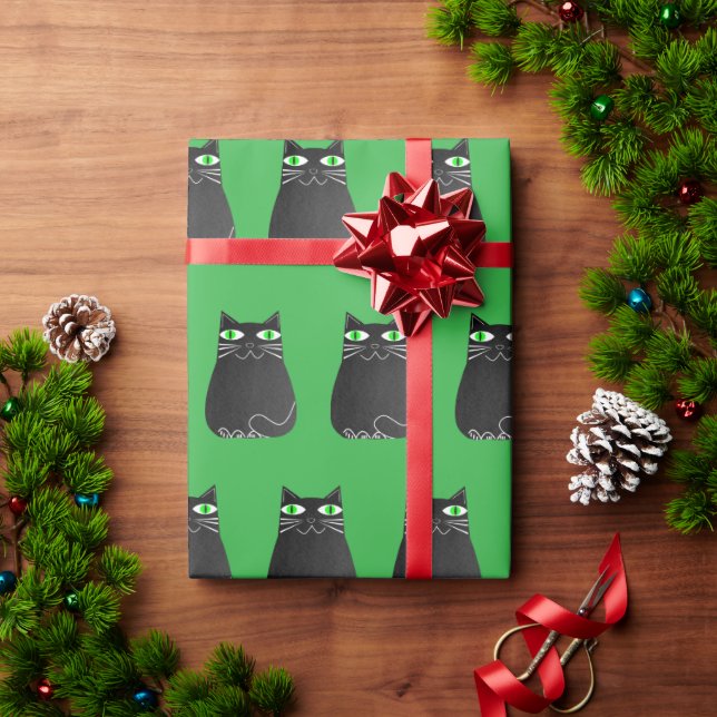 Papel De Regalo Gato Negro Navidad (Regalo de vacaciones)