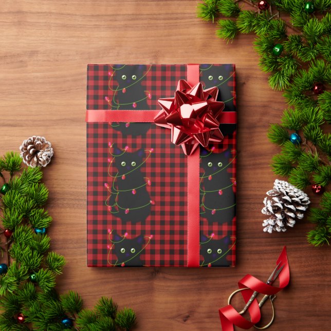Papel De Regalo Gato negro | Navidades Meowy | luz de la estrella  (Regalo de vacaciones)