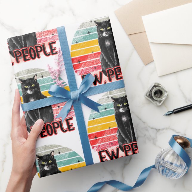 Papel De Regalo Gato negro retro vintage (Regalar)