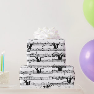 Papel De Regalo Gato negro sobre la música de hojas