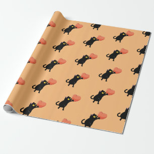 Papel De Regalo Gato negro sosteniendo el corazón