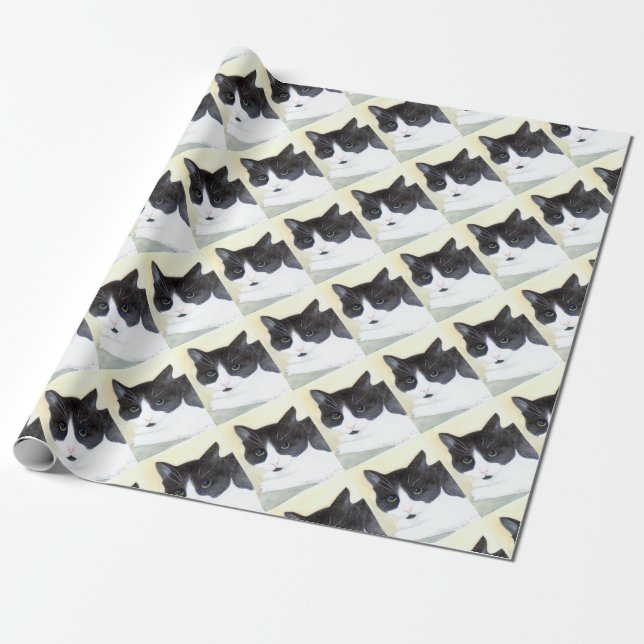 Papel De Regalo Gato negro y blanco (Desenrollado)