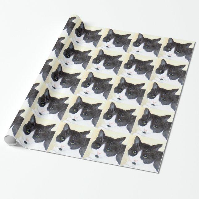 Papel De Regalo Gato negro y blanco (Desenrollado)