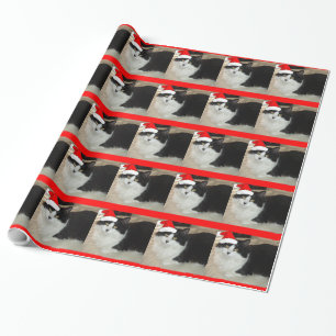 Papel De Regalo Gato negro y blanco navidad