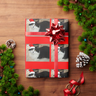 Papel De Regalo Gato negro y blanco navidad