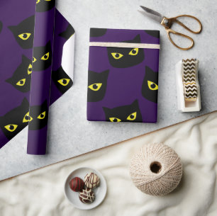 Papel De Regalo Gato negro y púrpura ojos amarillos patrón de Hall