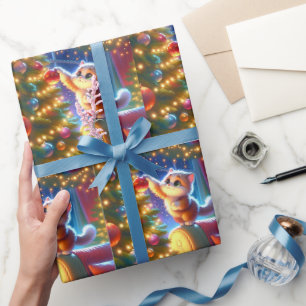 Papel De Regalo Gato Parado En Sofa Para Decorar El Árbol De Navid