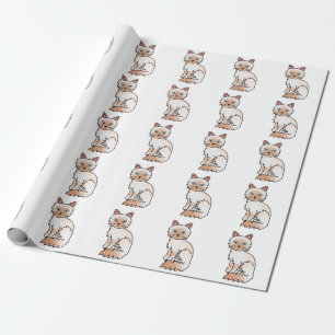 Papel De Regalo Gato Patrón Lindo Birman / Ragdoll Punto Rojo