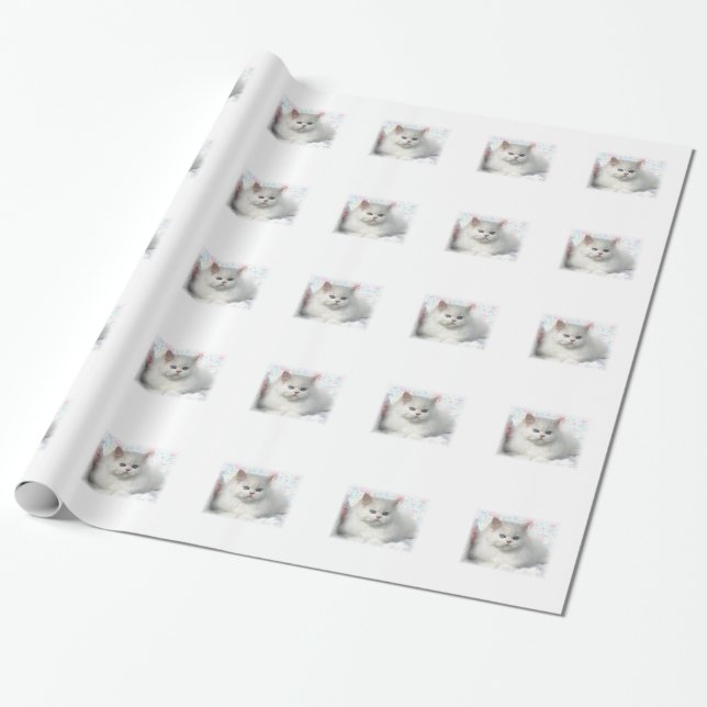 Papel De Regalo Gato persa adorable blanco (Desenrollado)