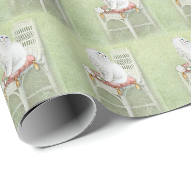 Papel De Regalo gato persa blanco sobre almohada de silla (Esquina del rollo)