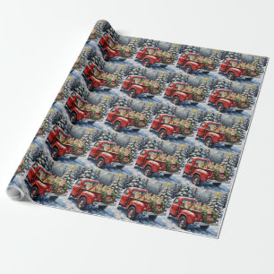 Papel De Regalo Gato Persa Camión Rojo Navidad Fiesta