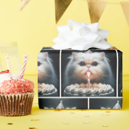 Papel De Regalo Gato persa con un pastel de cumpleaños