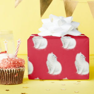 Papel De Regalo Gato persa en rojo