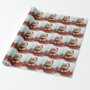 Papel De Regalo Gato Persa en Trineo Deja que Nieve Navidad