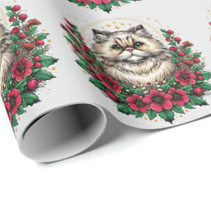 Papel De Regalo Gato persa lindo, Kitty persa floral