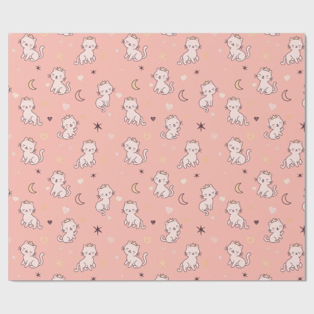 Papel De Regalo Gato Princesa Adorable  (Superficie plana)