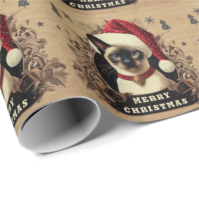 Papel De Regalo Gato regional siamés de navidades, Navidad Santa K (Esquina del rollo)