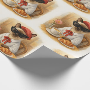 Papel De Regalo Gato siamés con desayuno