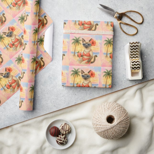 Papel De Regalo Gato siamés lleva gafas de sol en la playa (Artesanía)