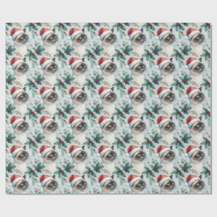Papel De Regalo Gato siamés Navidad Acebo Acuarela