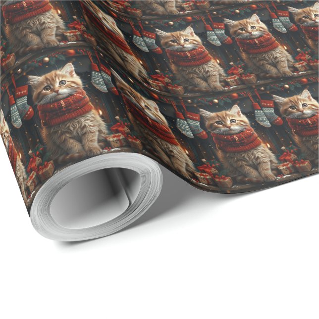 Papel De Regalo Gato Siberiano Con Chimenea De Regalos Navidades (Esquina del rollo)