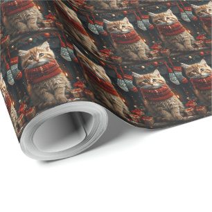 Papel De Regalo Gato Siberiano con Regalos de Navidad Chimenea