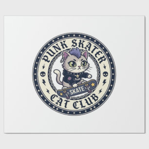 Papel De Regalo Gato Skater Punk Diseño Divertido Amante de los Ga