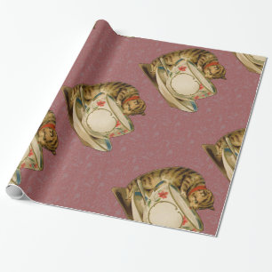 Papel De Regalo Gato Taza de Té Lindo Vintage Victoriano Mascota C