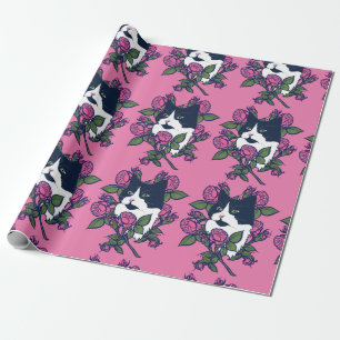 Papel De Regalo Gato Tuxedo Peony Floral Art Tuxie Gatos