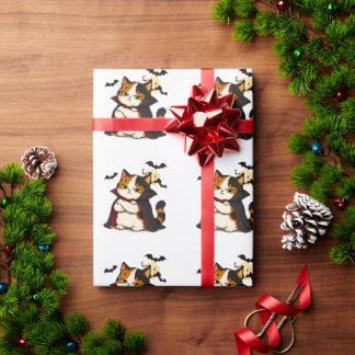 Papel De Regalo Gato vampiro gruñón de Halloween 