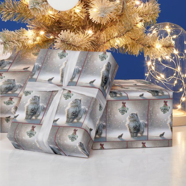 Papel De Regalo Gato y ratón bajo mistleto (Vacaciones)