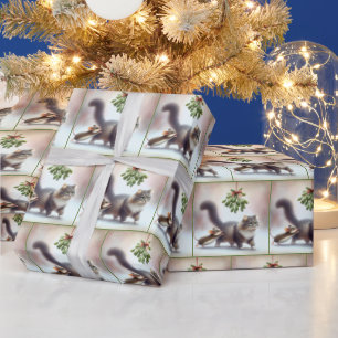 Papel De Regalo Gato y ratón bajo un mistleto