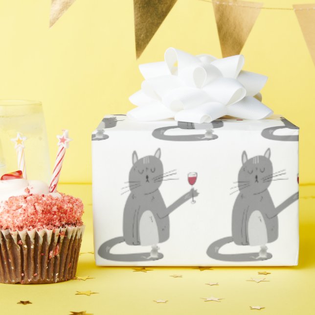 Papel De Regalo Gato y ratón grises con vino (Fiesta de cumpleaños )