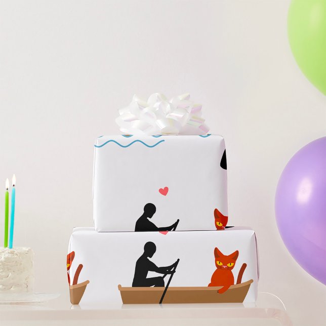 Papel De Regalo Gato y soplo en barco divertido y caprichoso amant (Subido por el creador)
