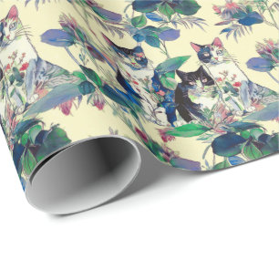 Papel De Regalo Gatos acuarela en un jardín