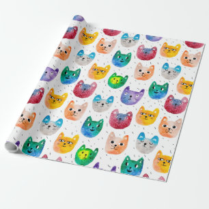 Papel De Regalo Gatos acuarela y amigos