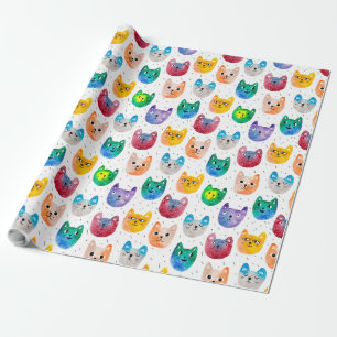 Papel De Regalo Gatos acuarelas y amigos