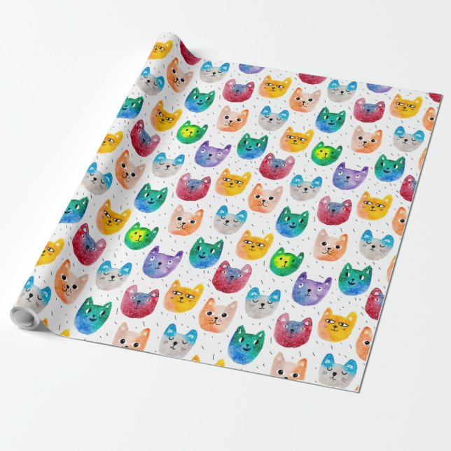 Papel De Regalo Gatos acuarelas y amigos (Desenrollado)