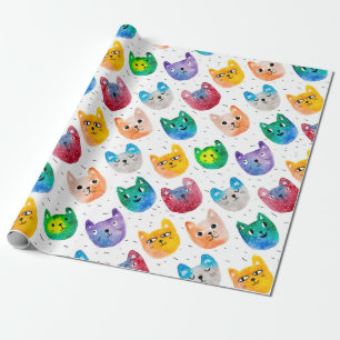 Papel De Regalo Gatos acuarelas y amigos