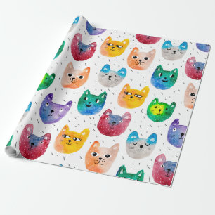Papel De Regalo Gatos acuarelas y amigos
