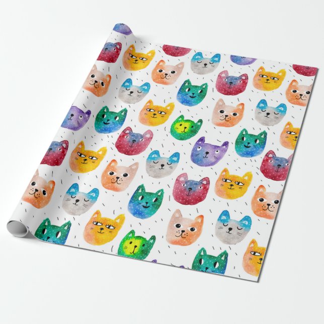 Papel De Regalo Gatos acuarelas y amigos (Desenrollado)
