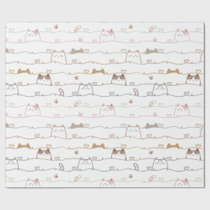 Papel De Regalo Gatos adorables asomándose sobre corazones 