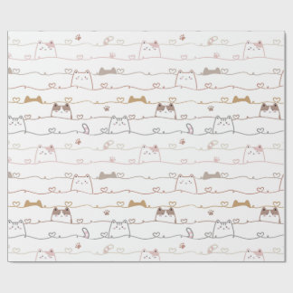 Papel De Regalo Gatos adorables asomándose sobre corazones