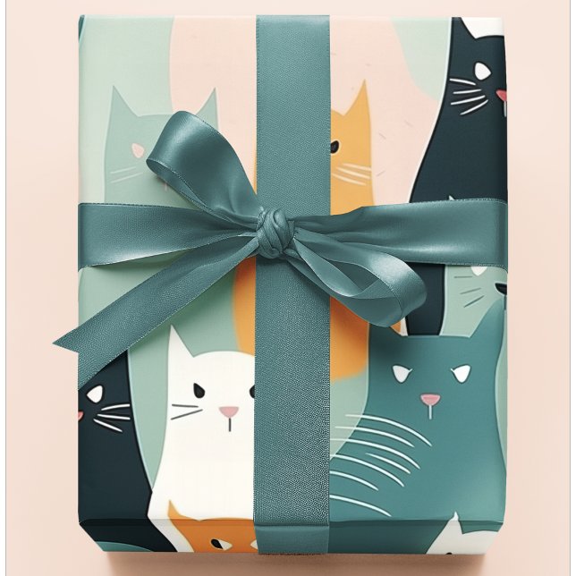 Papel De Regalo Gatos Adorables Jugando Patrón De Pastel Neutral (Subido por el creador)