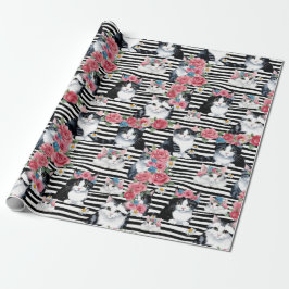 Papel De Regalo Gatos Adorables rosas rosadas y rayas negras