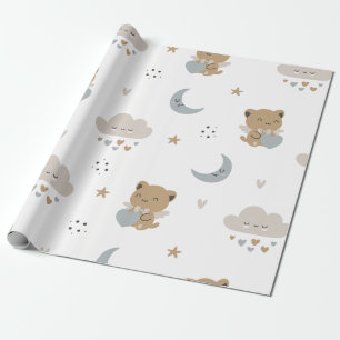 Papel De Regalo Gatos ángeles Kawaii y nubes (1)