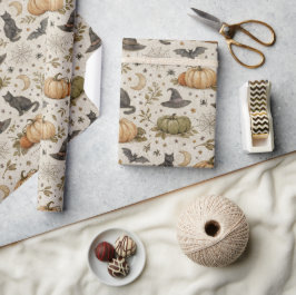 Papel De Regalo Gatos Antiguos Calabazas Halloween