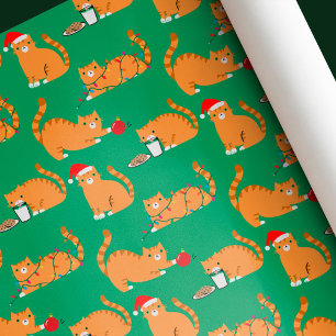 Papel De Regalo Gatos atigrados naranjas lindos y tontos Navidad