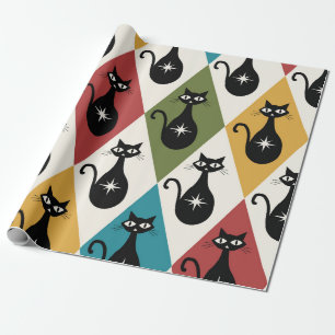 Papel De Regalo Gatos atómicos de mediados de siglo sobre diamante